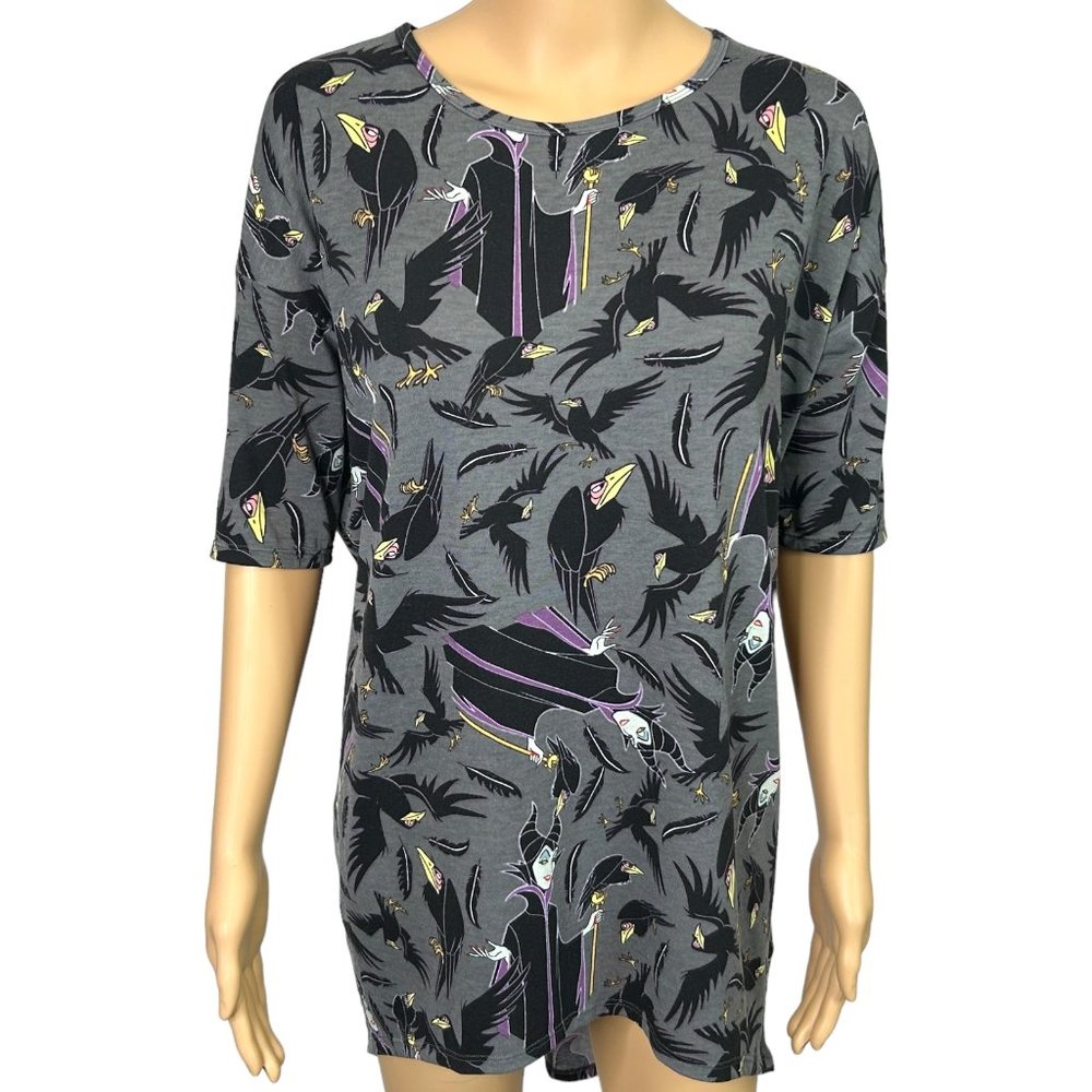 LuLaRoe Womens XS Disney Sleeping Beauty Maleficent Villain Tunic Blouse Shirt